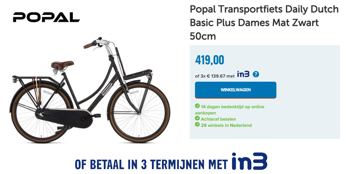 Popal Transportfiets Daily Dutch Basic Plus Dames Mat Zwart 50cm 