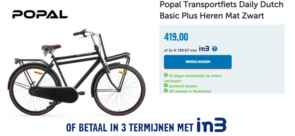 Popal Transportfiets Daily Dutch Basic Plus Heren Mat Zwart 50cm