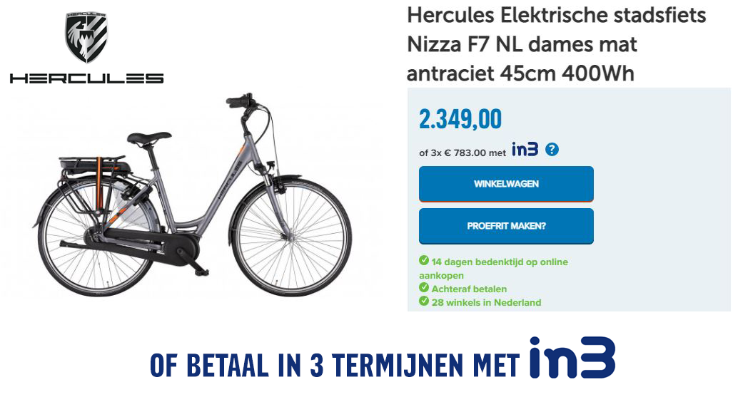 Hercules Elektrische stadsfiets Nizza F7 NL dames mat antraciet 55cm 400Wh