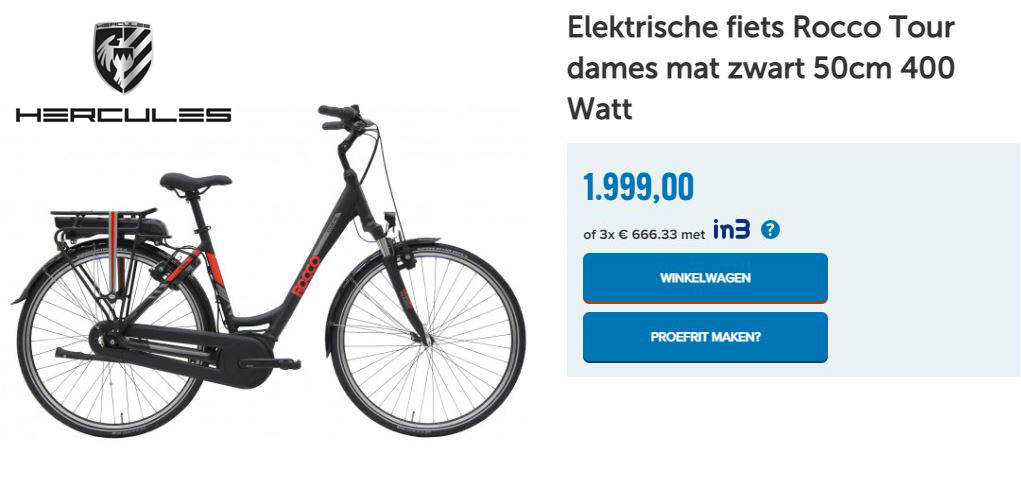 Elektrische fiets Rocco Tour dames mat zwart 50cm 400 Watt