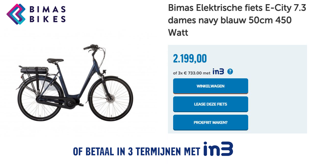 Bimas Elektrische fiets E-City 7.3 dames navy blauw 50cm 450 Watt