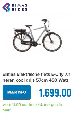 Bimas Elektrische fiets E-City 7.1 heren cool grijs 57cm 450 Watt