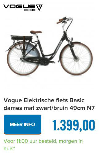 Vogue Elektrische fiets Basic dames mat zwart bruin 49cm N7 468 Watt 