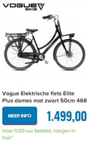 Vogue Elektrische fiets Elite Plus dames mat zwart 50cm 468 Watt