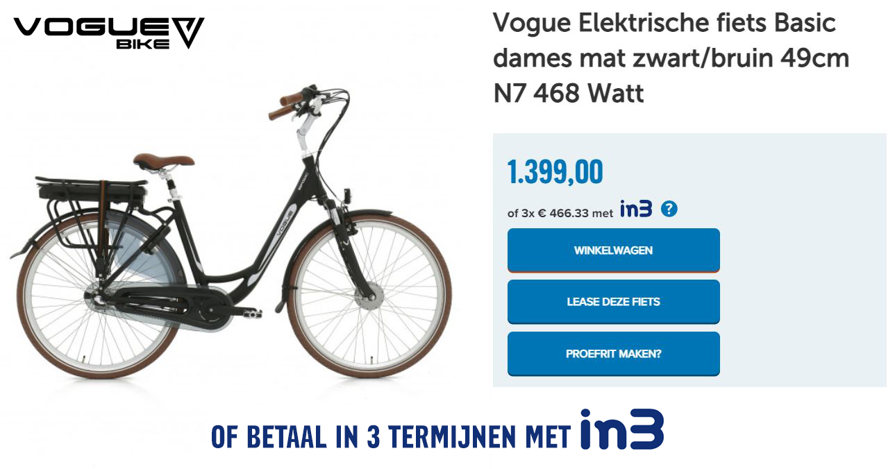 Vogue Elektrische fiets Basic dames mat zwart bruin 49cm N7 468 Watt 