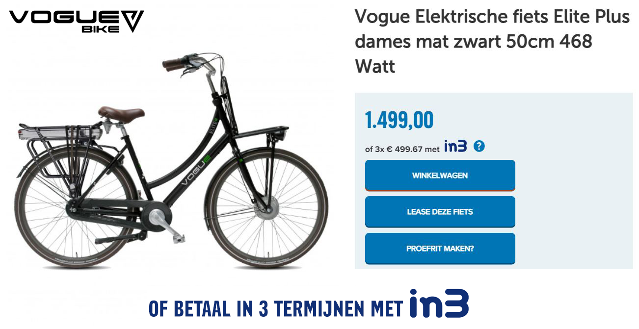 Vogue Elektrische fiets Elite Plus dames mat zwart 50cm 468 Watt