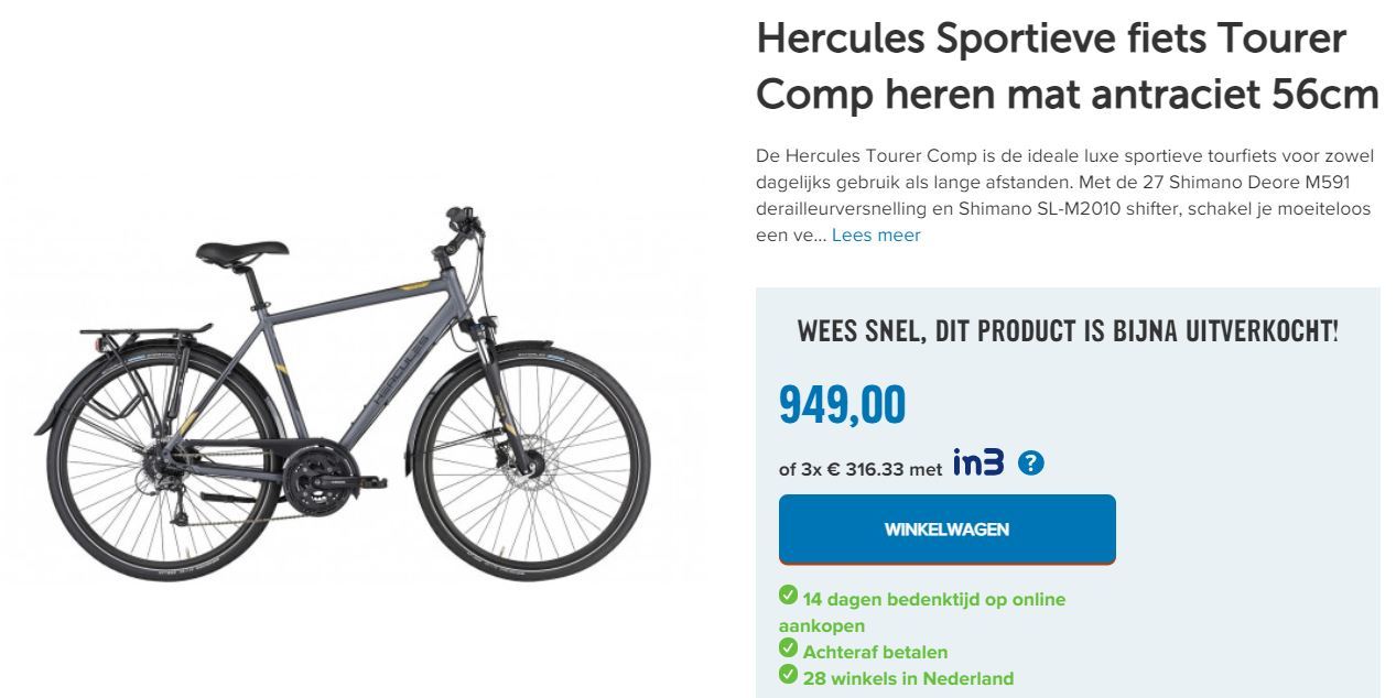 Hercules Sportieve fiets Tourer Comp heren mat antraciet 56cm