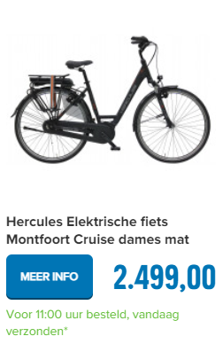 Hercules Elektrische fiets Montfoort Cruise dames mat zwart 55cm 400 Watt