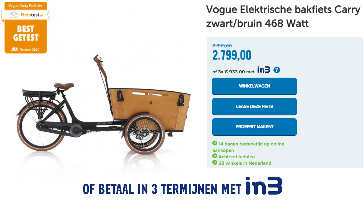 Vogue Elektrische bakfiets Carry zwart/bruin 468 Watt