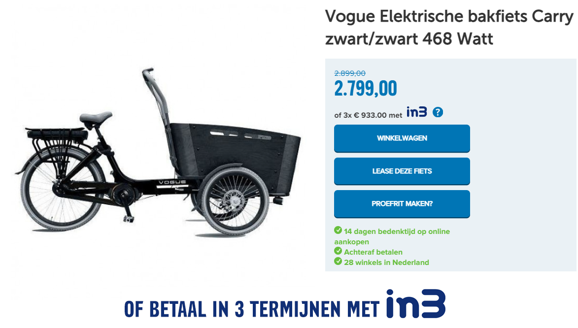 Vogue Elektrische bakfiets Carry zwart/zwart 468 Watt