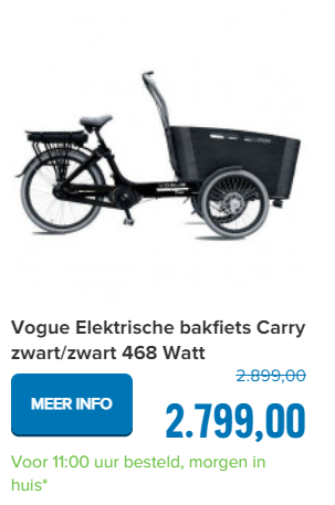 Vogue Elektrische bakfiets Carry zwart/zwart 468 Watt