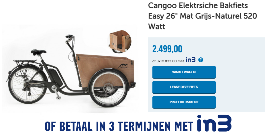 Cangoo Elektrsiche Bakfiets Easy 26" Mat Grijs-Naturel 520 Watt