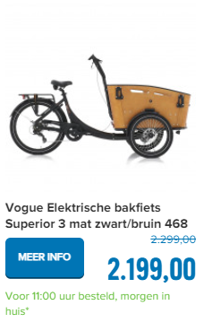 Vogue Elektrische bakfiets Superior 3 mat zwart/bruin 468 watt