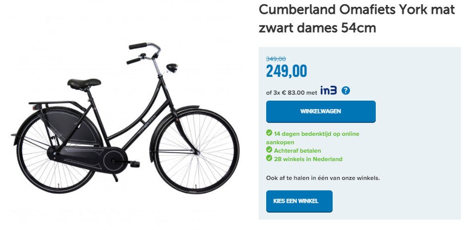 Cumberland Omafiets York mat zwart dames 54cm