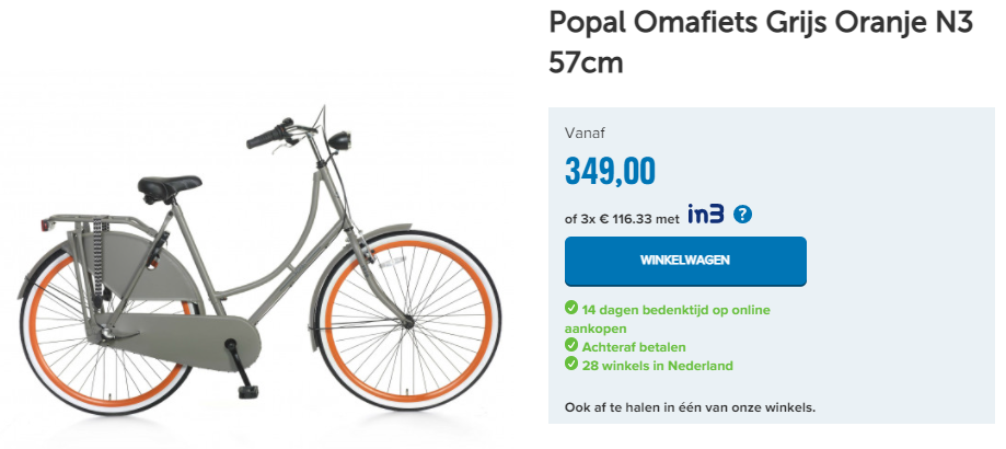 Popal Omafiets Grijs Oranje N3 57cm