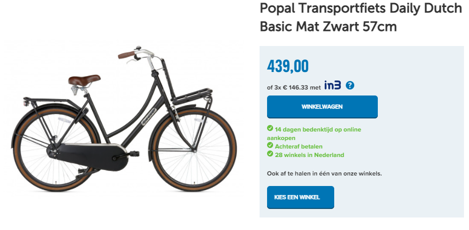 Popal Transportfiets Daily Dutch Basic Mat Zwart 57cm