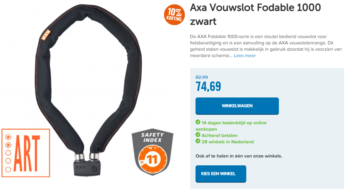 Axa Vouwslot Fodable 1000 zwart