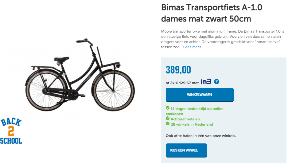 Bimas Transportfiets A-1.0 heren mat zwart 50cm