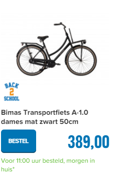 Bimas Transportfiets A-1.0 heren mat zwart 50cm