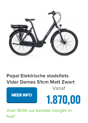 Popal Elektrische stadsfiets Vidar Dames 57cm Matt Zwart