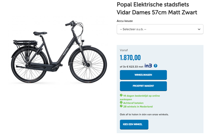 Popal Elektrische stadsfiets Vidar Dames 57cm Matt Zwart