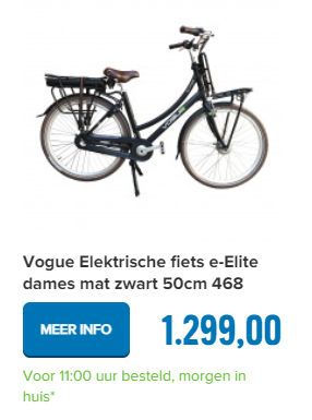 Vogue Elektrische fiets e-Elite dames mat zwart 50cm 468 Watt