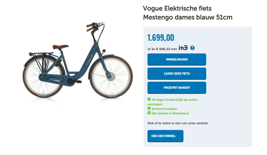 Vogue Elektrische fiets Mestengo dames blauw 51cm 468 Watt