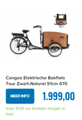 Cangoo Elektrische Bakfiets Tour Zwart-Naturel 51cm 470 Watt