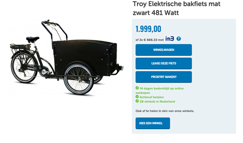 Troy Elektrische bakfiets mat zwart 481 Watt