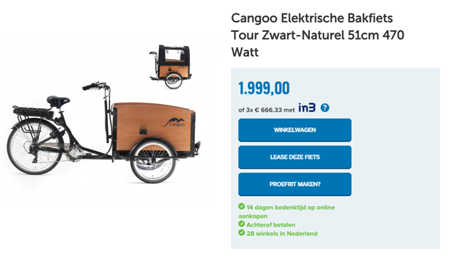 Cangoo Elektrische Bakfiets Tour Zwart-Naturel 51cm 470 Watt