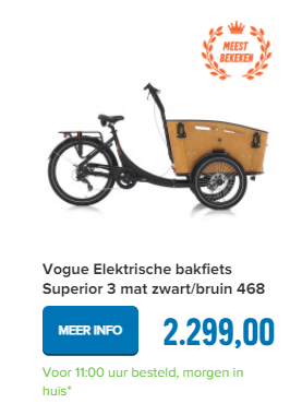 Vogue Elektrische bakfiets Superior 3 mat zwart/bruin 468 watt