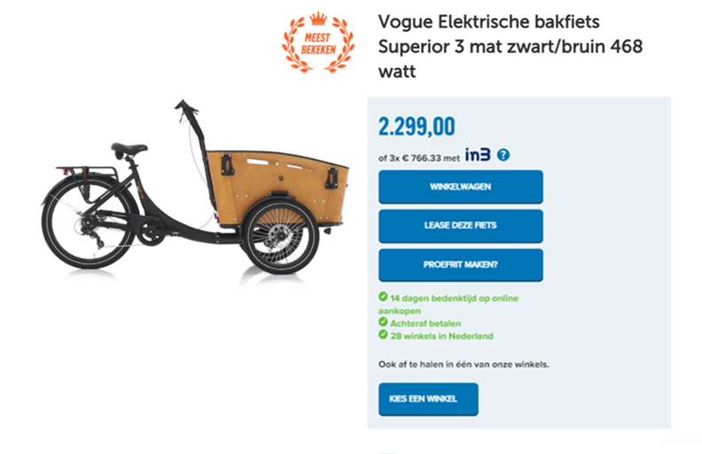 Vogue Elektrische bakfiets Superior 3 mat zwart/bruin 468 watt