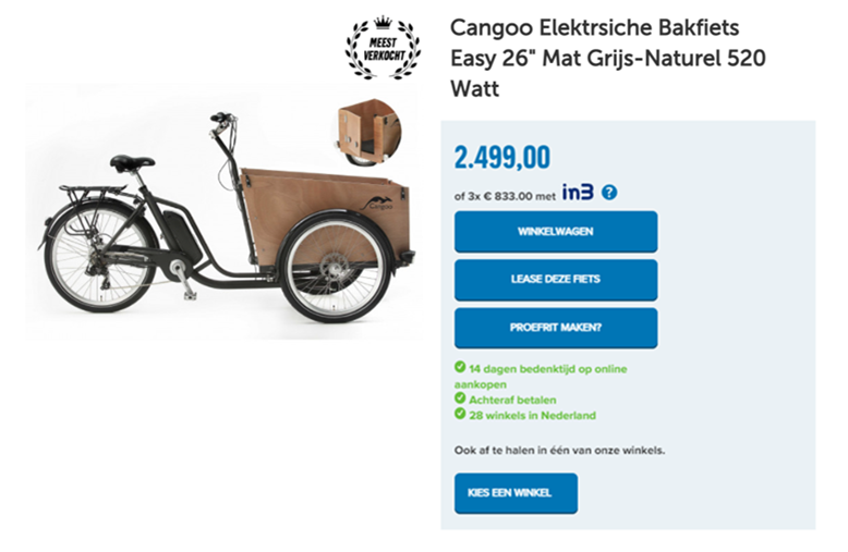 Cangoo Elektrsiche Bakfiets Easy 26" Mat Grijs-Naturel 520 Watt