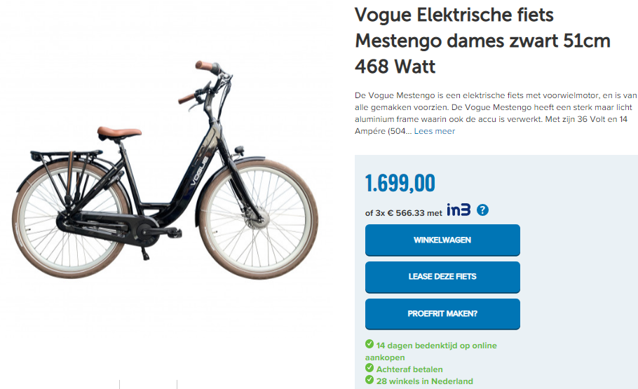 Vogue Elektrische fiets Mestengo dames zwart 51cm 468 Watt