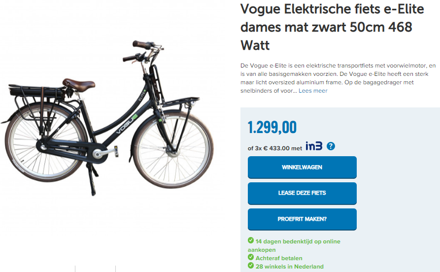 Vogue Elektrische fiets e-Elite dames mat zwart 50cm 468 Watt