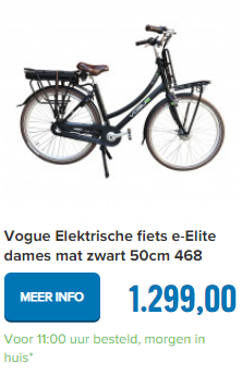 Vogue Elektrische fiets e-Elite dames mat zwart 50cm 468 Watt