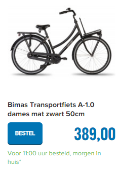 Bimas Transportfiets A-1.0 dames mat zwart 50cm