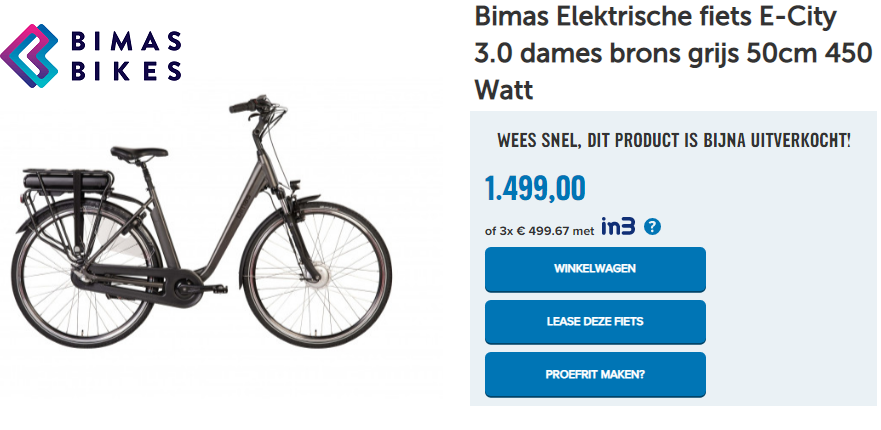 Bimas Elektrische fiets E-City 3.0 dames brons grijs 50cm 450 Watt