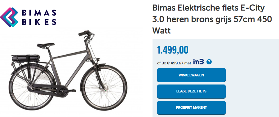 Bimas Elektrische fiets E-City 3.0 heren brons grijs 57cm 450 Watt