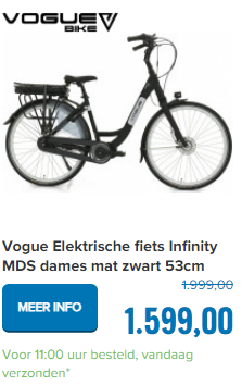 Vogue Elektrische fiets Infinity MDS dames mat zwart 53cm 468 Watt
