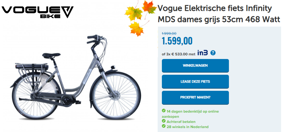 Vogue Elektrische fiets Infinity MDS dames grijs 53cm 468 Watt