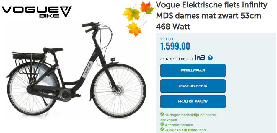Vogue Elektrische fiets Infinity MDS dames mat zwart 53cm 468 Watt