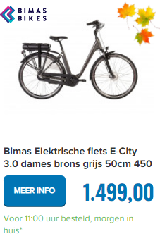 Bimas Elektrische fiets E-City 3.0 dames brons grijs 50cm 450 Watt