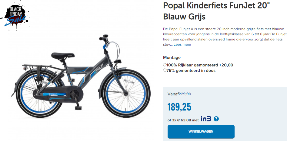 Popal Kinderfiets FunJet 20" Blauw Grijs