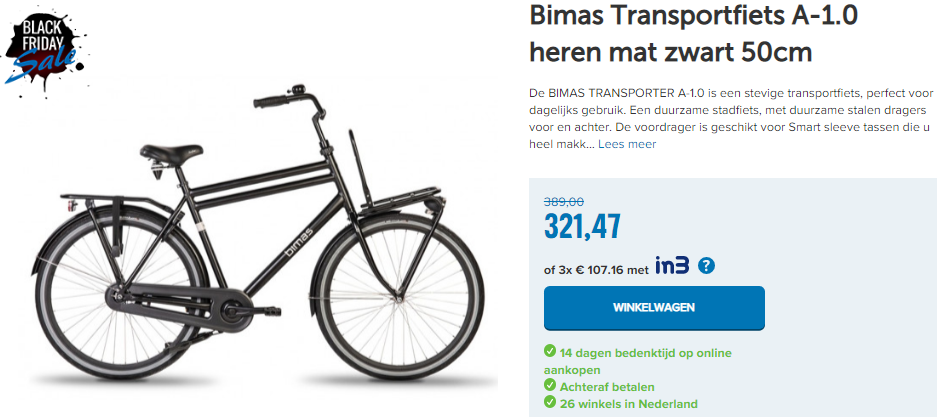 Bimas Transportfiets A-1.0 heren mat zwart 50cm