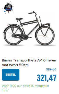 Bimas Transportfiets A-1.0 heren mat zwart 50cm