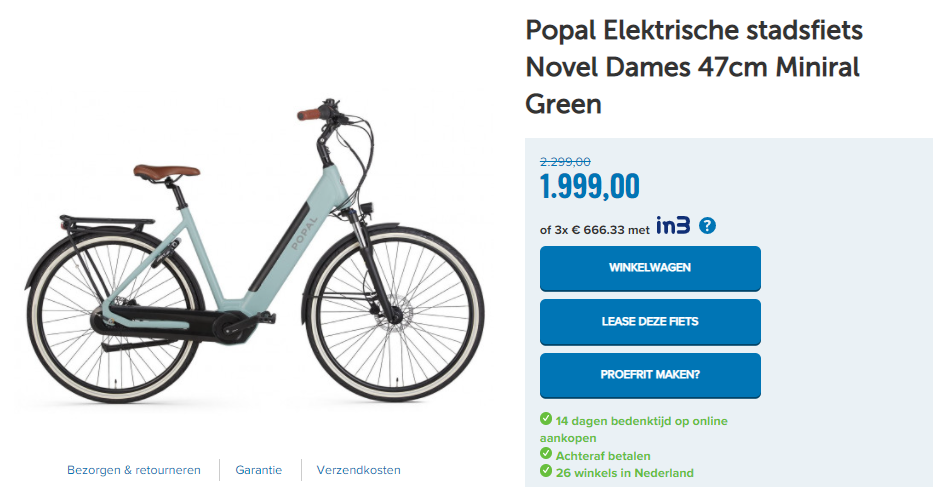 Popal Elektrische stadsfiets Novel Dames 47cm Miniral Green