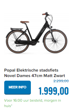 Popal Elektrische stadsfiets Novel Dames 47cm Matt Zwart