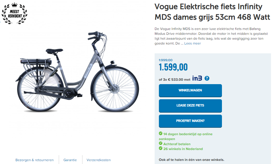 Vogue Elektrische fiets Infinity MDS dames grijs 53cm 468 Watt