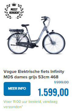 Vogue Elektrische fiets Infinity MDS dames grijs 53cm 468 Watt